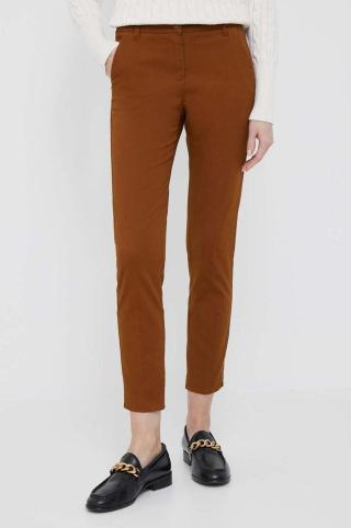 Kalhoty Sisley dámské, hnědá barva, přiléhavé, medium waist
