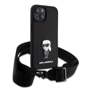 Karl Lagerfeld Saffiano Crossbody Metal Ikonik Zadní Kryt pro iPhone 15 Black