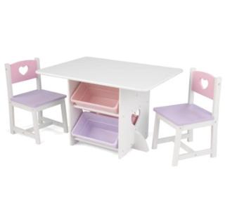 KidKraft dětský stůl Heart se dvěma židličkami a boxy