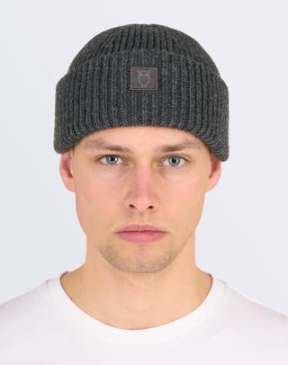 Knowledge Cotton Low Wool Rib Beanie 1073 Dark Grey Melange