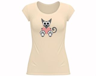 Kočka a srdce Dámské tričko velký výstřih