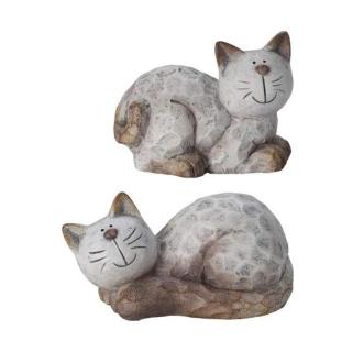 Kočka ležící keramická mix šedá 21,6cm