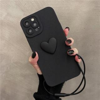 Korejské roztomilé 3D černé pouzdro na telefon Love Heart