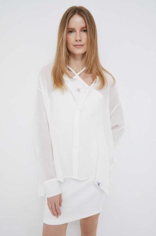 Košile Calvin Klein Jeans dámská, bílá barva, relaxed, s klasickým límcem