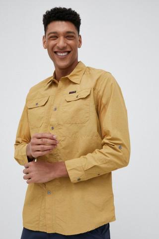 Košile Wrangler ATG pánská, hnědá barva, regular, s klasickým límcem