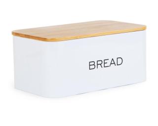 Kovový chlebník s bambusovým víkem BREAD bílá 30x18 cm Homla