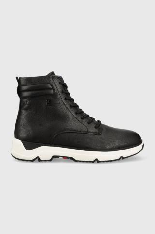 Kožené boty Tommy Hilfiger PREMIUM TH LEATHER HYBRID pánské, černá barva, FM0FM04606