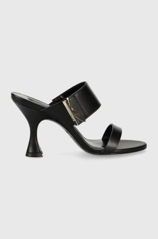 Kožené pantofle Patrizia Pepe dámské, černá barva, na podpatku
