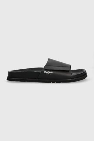 Kožené pantofle Pepe Jeans BIO pánské, černá barva, PMS90105