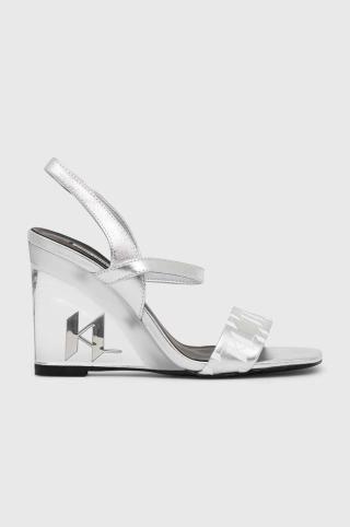 Kožené sandály Karl Lagerfeld ICE WEDGE stříbrná barva, KL34610