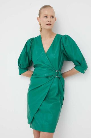 Kožené šaty 2NDDAY zelená barva, mini