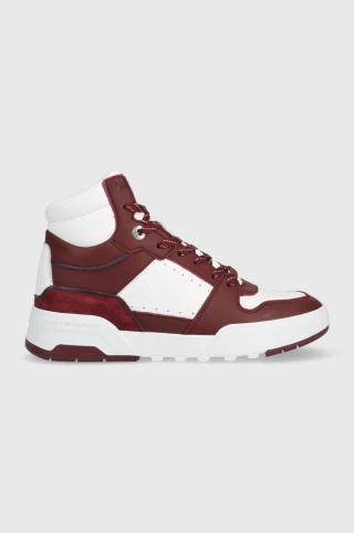 Kožené sneakers boty Tommy Hilfiger High Cut Basket Sneaker vínová barva