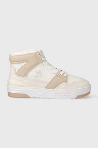 Kožené sneakers boty Tommy Hilfiger TH HI BASKET SNEAKER béžová barva, FW0FW07308