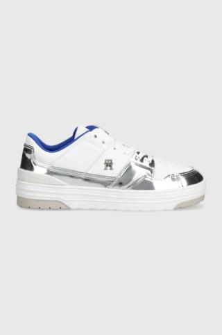 Kožené sneakers boty Tommy Hilfiger TH LO BASKET SILVER bílá barva, FW0FW07570