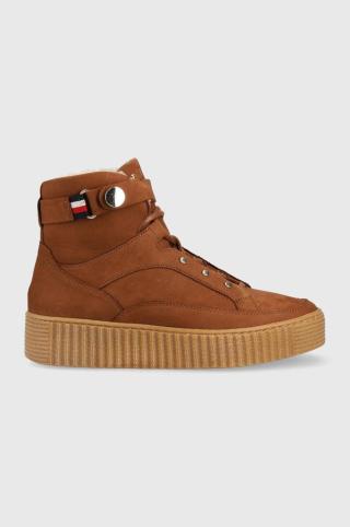 Kožené sneakers boty Tommy Hilfiger Warmlined Lace Up Boot hnědá barva