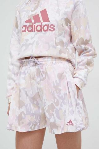 Kraťasy adidas dámské, růžová barva, vzorované, high waist