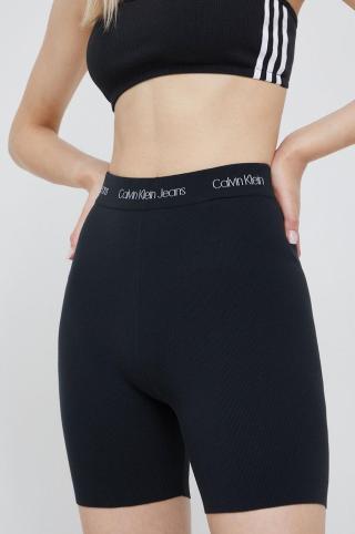 Kraťasy Calvin Klein Jeans dámské, černá barva, hladké, high waist