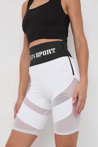 Kraťasy PLEIN SPORT dámské, bílá barva, hladké, high waist