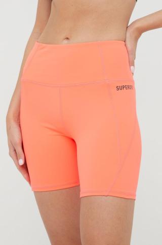 Kraťasy Superdry dámské, růžová barva, hladké, high waist