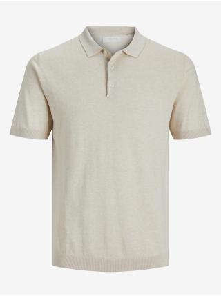 Krémové pánské polo tričko s příměsí lnu Jack & Jones Rigor