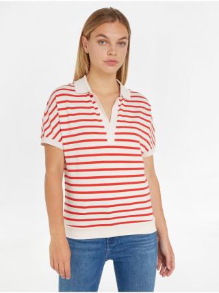 Krémovo-červené dámské pruhované polo tričko Tommy Hilfiger