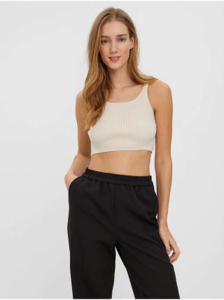 Krémový žebrovaný crop top VERO MODA Fibly