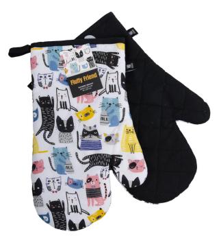 Kuchyňské bavlněné rukavice - chňapky FLUFFY FRIEND kočičí motiv 100% bavlna 19x30 cm Essex