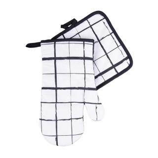 Kuchyňský set rukavice/chňapka BLACK WHITE motiv B, 18x30 cm/20X20 cm ESSEX, 100% bavlna