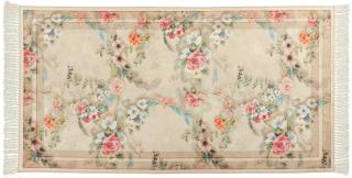 Kusový vzorovaný koberec s třásněmi SUNSHINE 80x150 cm béžové květy Multidecor