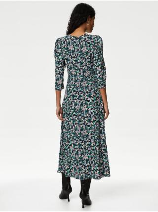 Květované neformální midi šaty s kulatým výstřihem Marks & Spencer vícebarevná