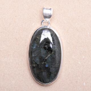 Larvikit černý měsíční kámen přívěsek stříbro Ag 925 P847 - 3,4 cm, 11 g