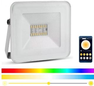 LED chytrý stmívatelný RGB reflektor 20W 230V IP65 bílá - V-TAC