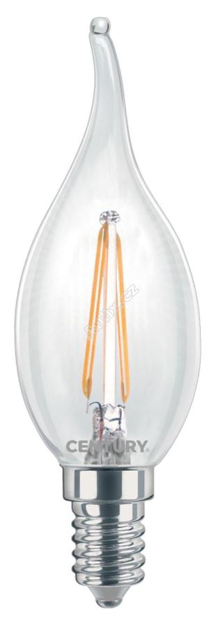 LED FILAMENT SVÍČKA PLAMEN ČIRÁ 2W E14 2700K 245Lm 360d 35x118mm IP20 - CENTURY