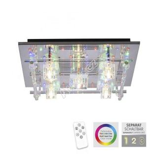 LED stropní svítidlo KEMAL 2.0, křišťálové sklo, chrom, teplá bílá, dálkový ovladač RGB+3000K - LEUCHTEN DIREKT