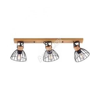 LED stropní svítidlo LAMI, 3 ramenné, dřevo, černé kovové stínítko, otočné - LEUCHTEN DIREKT