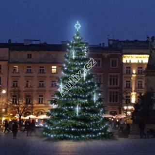 LED světelná sada na stromy vysoké 9-11m, ledová bílá s padajícím sněhem