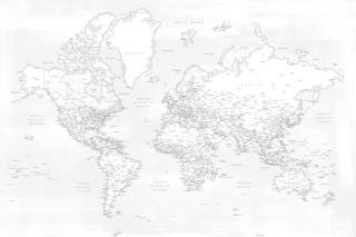 Mapa Almost white detailed world map, Blursbyai,