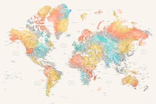 Mapa Detailed colorful watercolor world map, Fifi, Blursbyai,