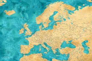 Mapa Detailed map of Europe in gold and teal watercolor, Blursbyai,