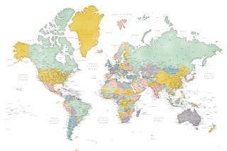 Mapa Detailed world map in mid-century colors, Patti, Blursbyai,