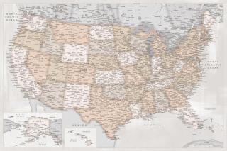 Mapa Highly detailed map of the United States in rustic style, Blursbyai,