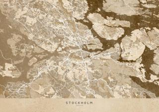 Mapa Sepia vintage map of Stockholm, Blursbyai,