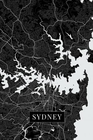 Mapa Sydney black,