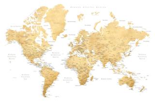 Mapa World map with labels in Spanish, gold effect, Blursbyai,