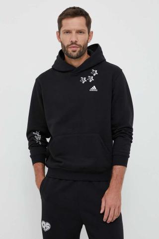 Mikina adidas pánská, černá barva, s kapucí, s aplikací