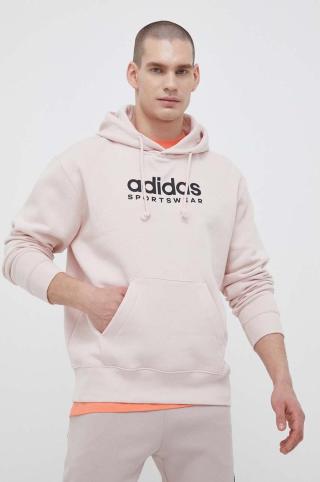 Mikina adidas pánská, růžová barva, s kapucí, s potiskem