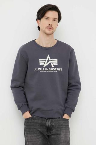 Mikina Alpha Industries pánská, šedá barva, s potiskem