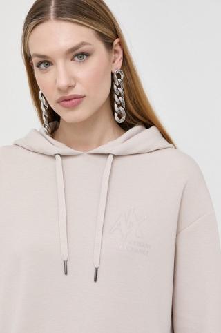 Mikina Armani Exchange dámská, béžová barva, s kapucí, s potiskem