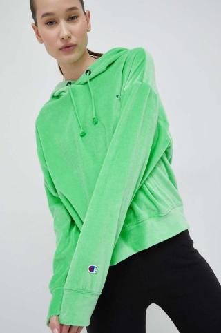 Mikina Champion dámská, zelená barva, s kapucí, hladká