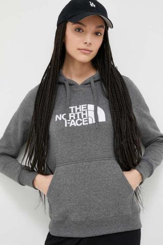 Mikina The North Face dámská, šedá barva, s kapucí, melanžová